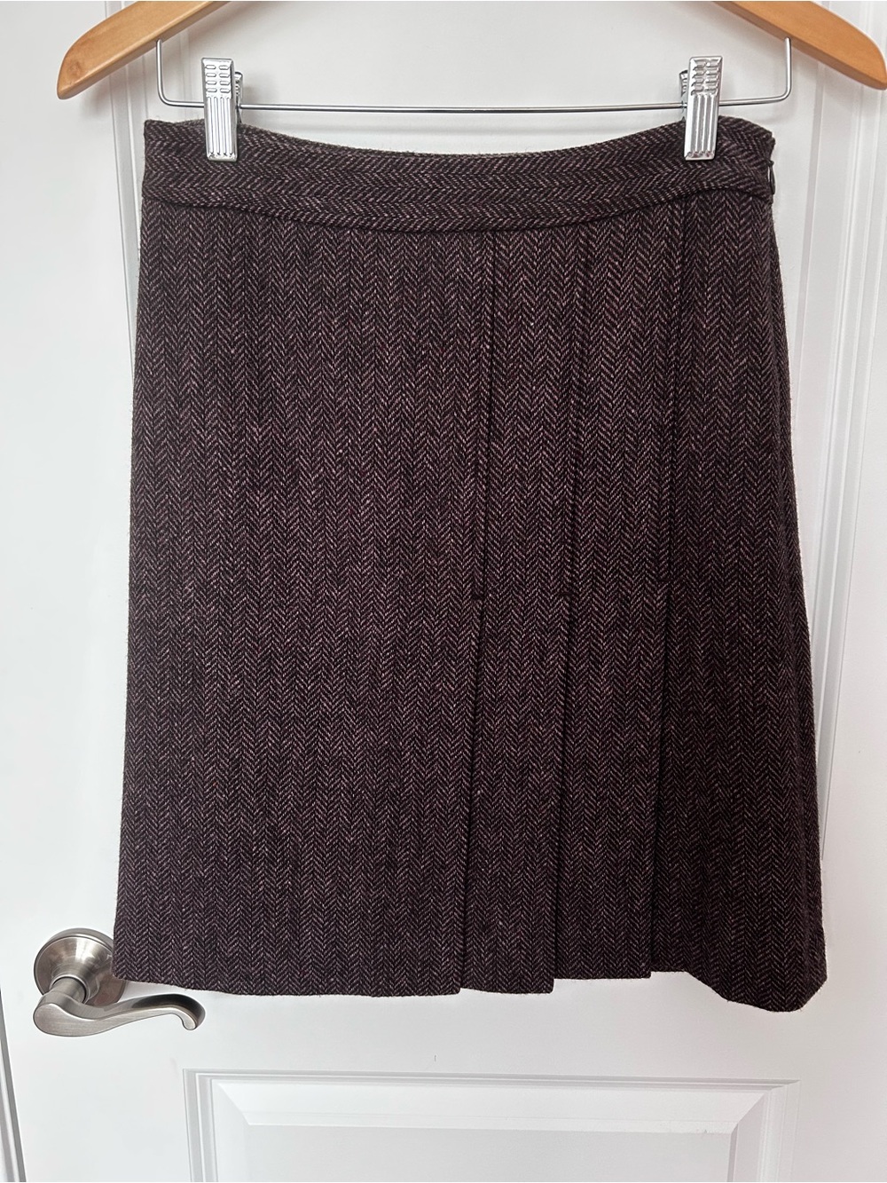 Ann Taylor Plum and Black Herringbone A-Line Skirt